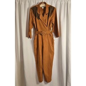 Vintage 80s Decisions‎ Rust-Orange- Brown Suede Look Jumpsuit Pantsuit Sz 10